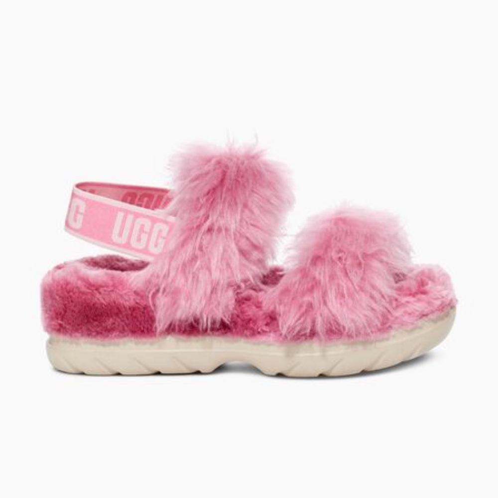 New UGG Pink Fluff Sugar Slide Sandals